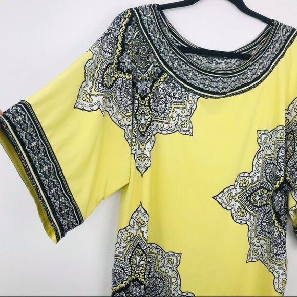 Addition ELLE Plus Size black & yellow  floral scoop neck blouse 1X - Picture 16 of 16